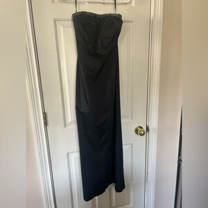 Express Elegant Strapless Black Evening Gown with crystal detail, split back